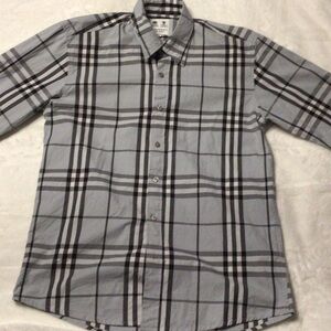Burberry Gray and Black Plaid Men's Shirt